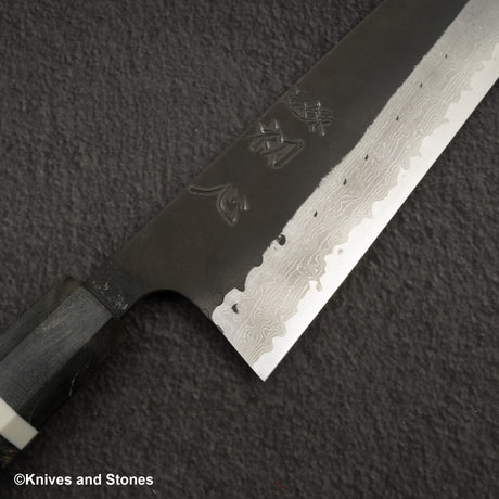 初心 蜃気楼 青紙スーパー ダマスカス 黒打ち 切付牛刀 240mm バーチハンドル