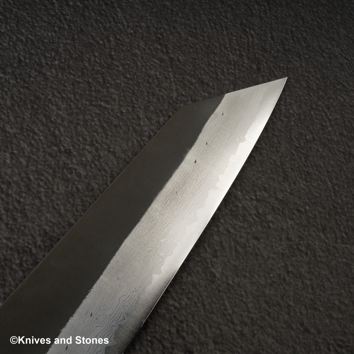 初心 蜃気楼 青紙スーパー ダマスカス 黒打ち 切付牛刀 240mm バーチハンドル
