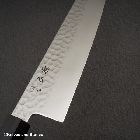 初心 隼 V金10号 ダマスカス 槌目 牛刀 240mm エボニーハンドル