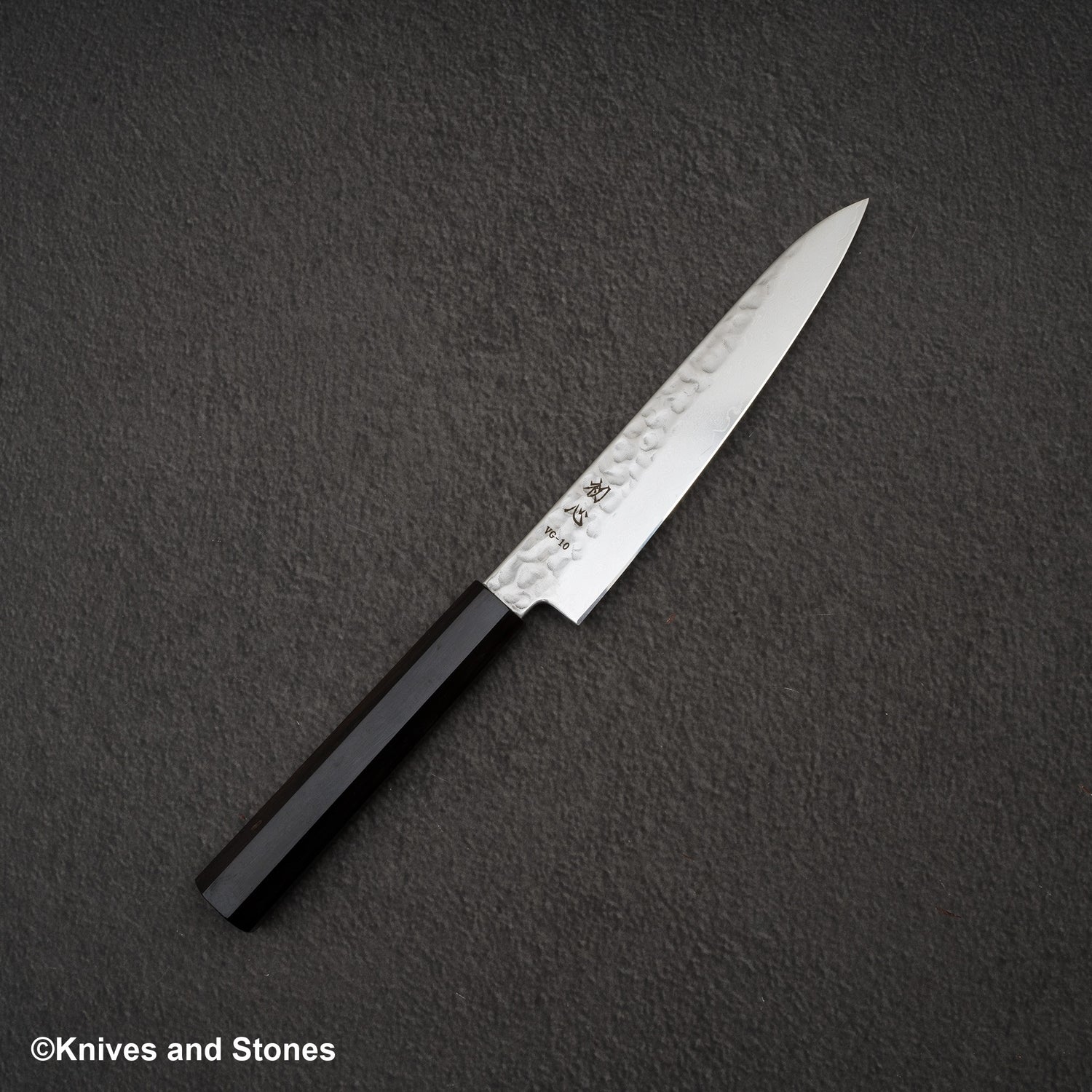 初心 隼 V金10号 ダマスカス 槌目 ペティナイフ 150mm エボニーハンドル