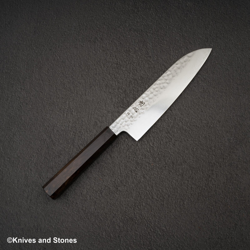 初心 隼 V金10号 ダマスカス 槌目 三徳 180mm エボニーハンドル