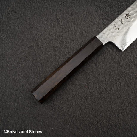 初心 隼 V金10号 ダマスカス 槌目 三徳 180mm エボニーハンドル