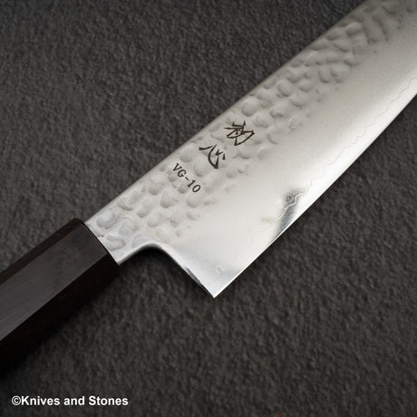 初心 隼 V金10号 ダマスカス 槌目 三徳 180mm エボニーハンドル