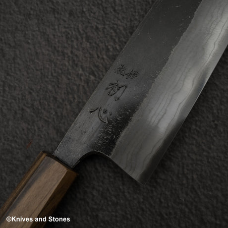 初心 雲影 青二鋼 黒打ちダマスカス 三徳 180mm ブラックチャカテ