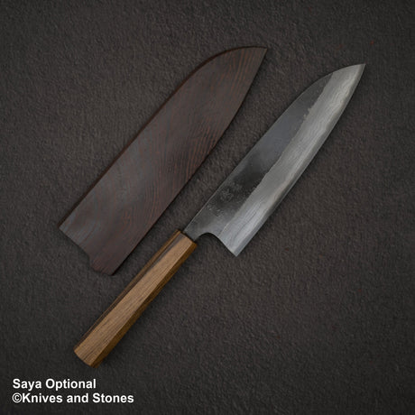 初心 雲影 青二鋼 黒打ちダマスカス 三徳 180mm ブラックチャカテ