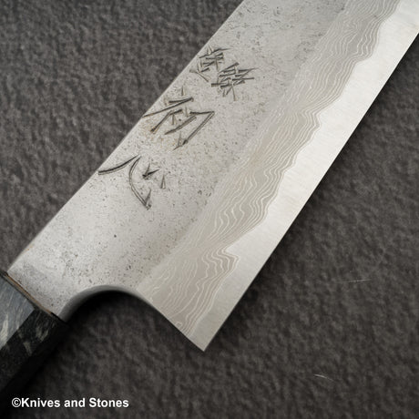 二唐刃物鍛造所 x 初心 流水 青二鋼 ダマスカス 梨地 牛刀 210mm