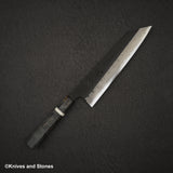 初心 蜃気楼 青紙スーパー 黒打ちダマスカス 切付牛刀 210mm バーチハンドル