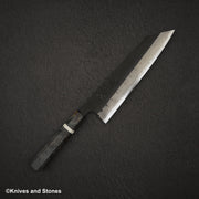 初心 蜃気楼 青紙スーパー 黒打ちダマスカス 切付牛刀 210mm バーチハンドル