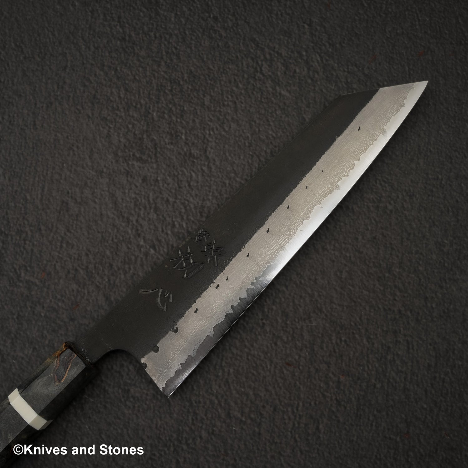 初心 蜃気楼 青紙スーパー 黒打ちダマスカス 切付牛刀 210mm バーチハンドル