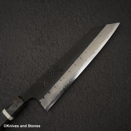 初心 蜃気楼 青紙スーパー 黒打ちダマスカス 切付牛刀 210mm バーチハンドル