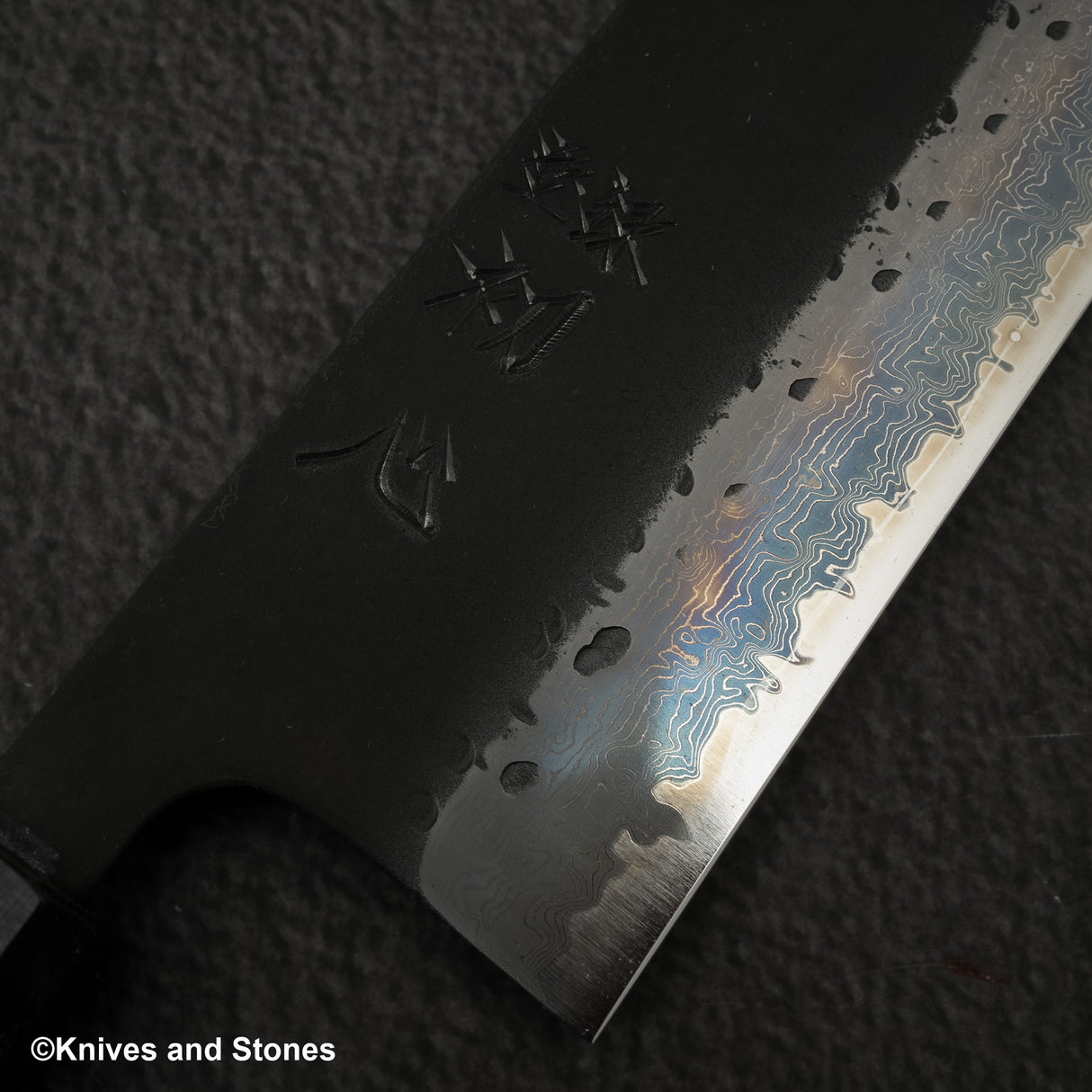 初心 蜃気楼 青紙スーパー 黒打ちダマスカス 菜切 165mm