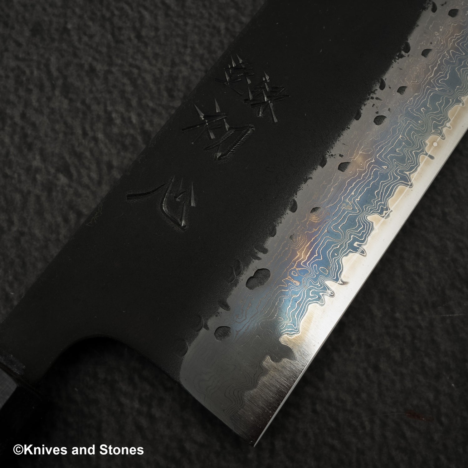 初心 蜃気楼 青紙スーパー 黒打ちダマスカス 菜切 165mm