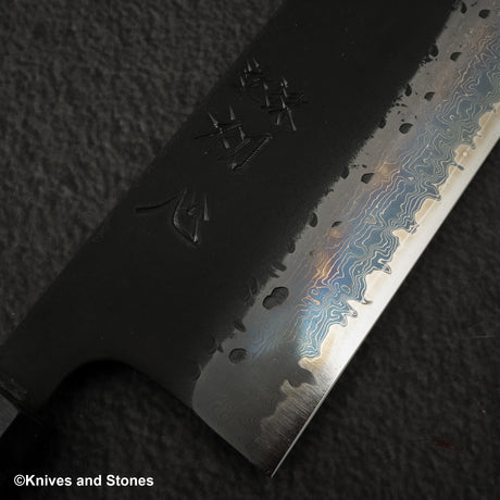 初心 蜃気楼 青紙スーパー 黒打ちダマスカス 菜切 165mm