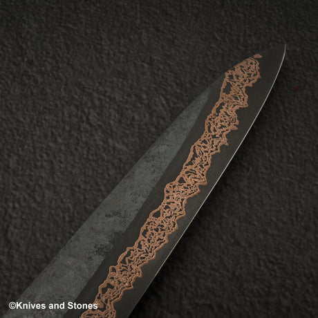 初心 x 二唐刃物鍛造所 悦び SLD鋼 カッパーダマスカス 筋引 240mm バーチハンドル