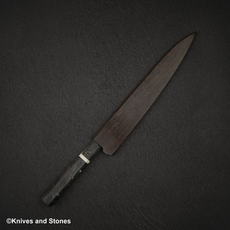 初心 x 二唐刃物鍛造所 悦び SLD鋼 カッパーダマスカス 筋引 240mm バーチハンドル
