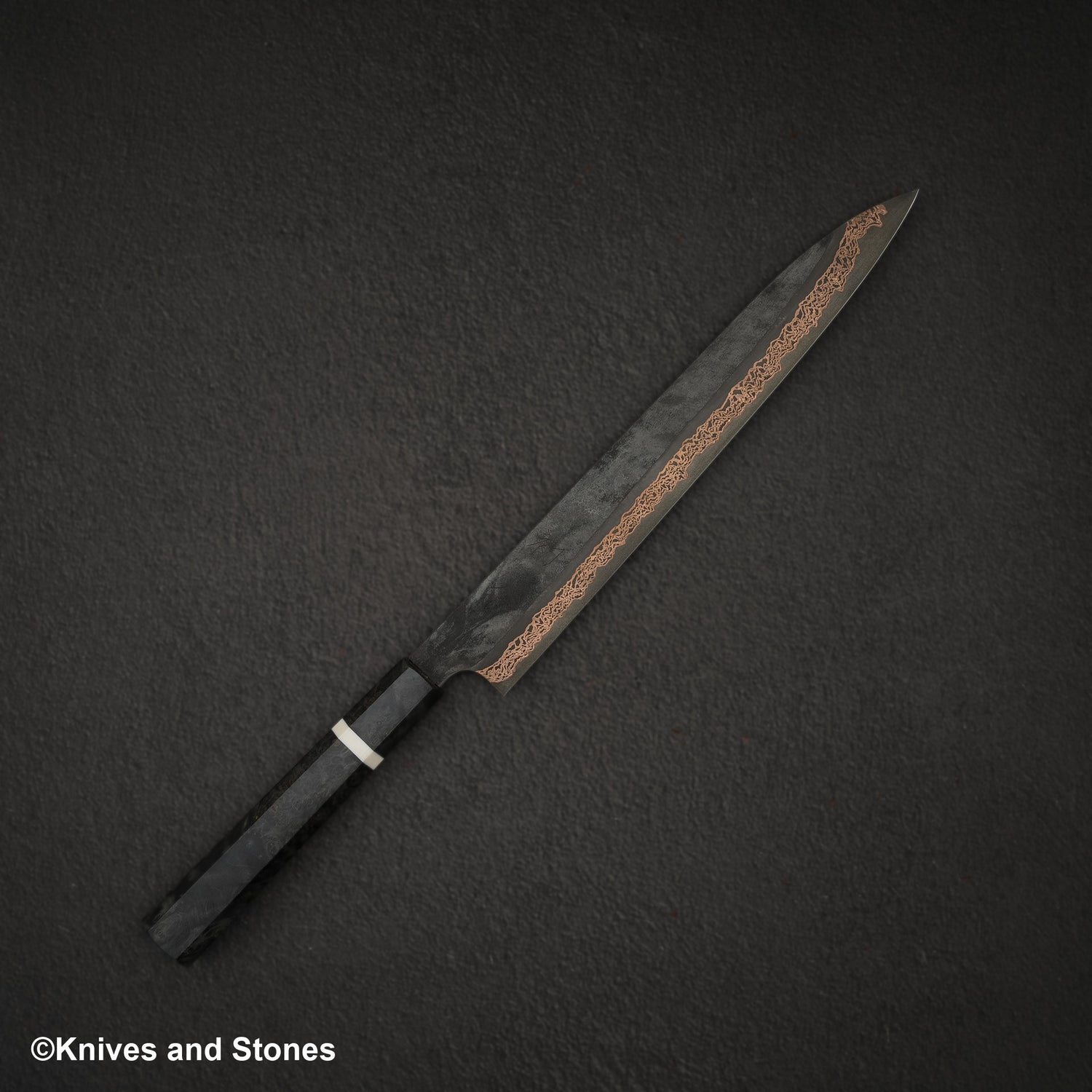 初心 x 二唐刃物鍛造所 悦び SLD鋼 カッパーダマスカス 筋引 270mm バーチハンドル