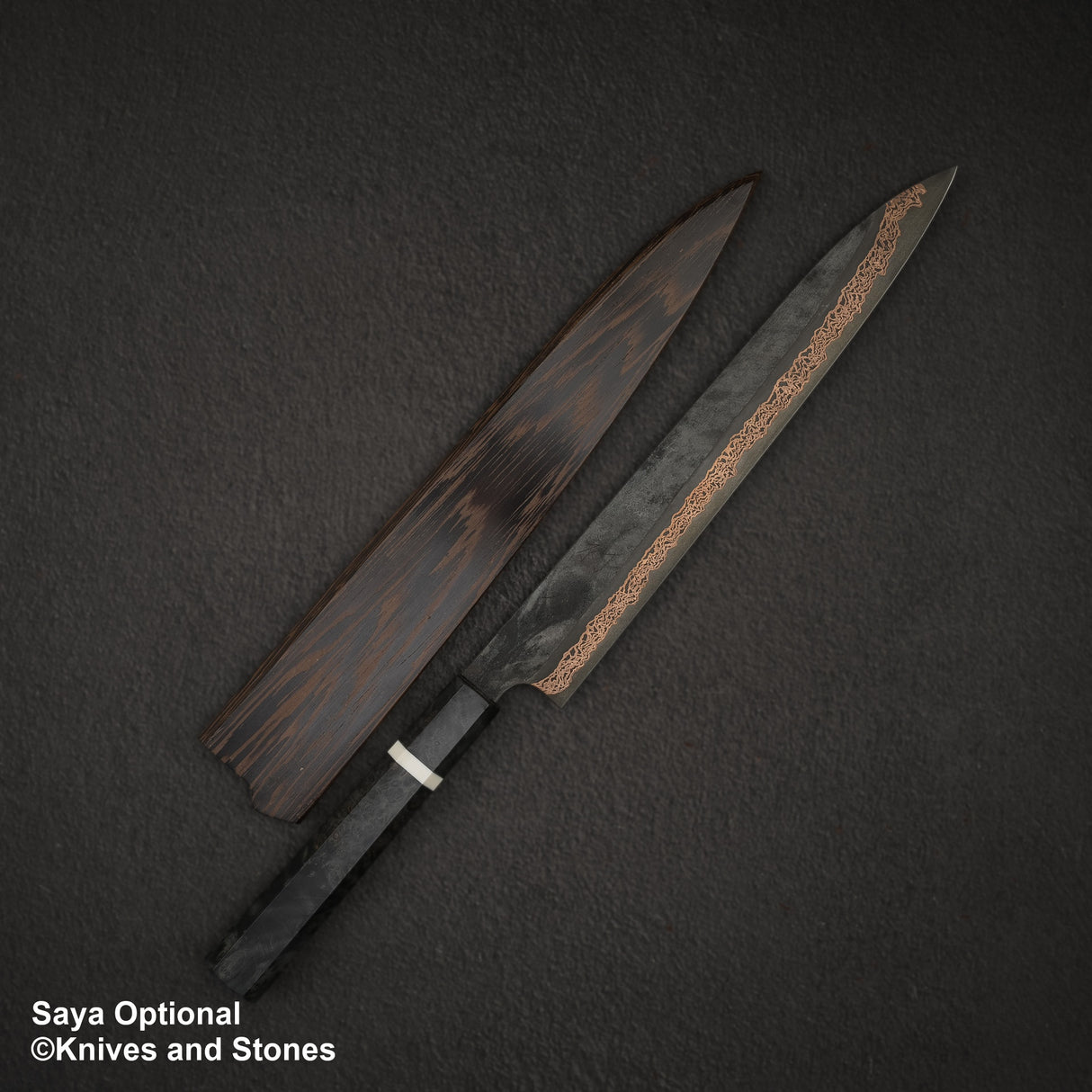初心 x 二唐刃物鍛造所 悦び SLD鋼 カッパーダマスカス 筋引 270mm バーチハンドル