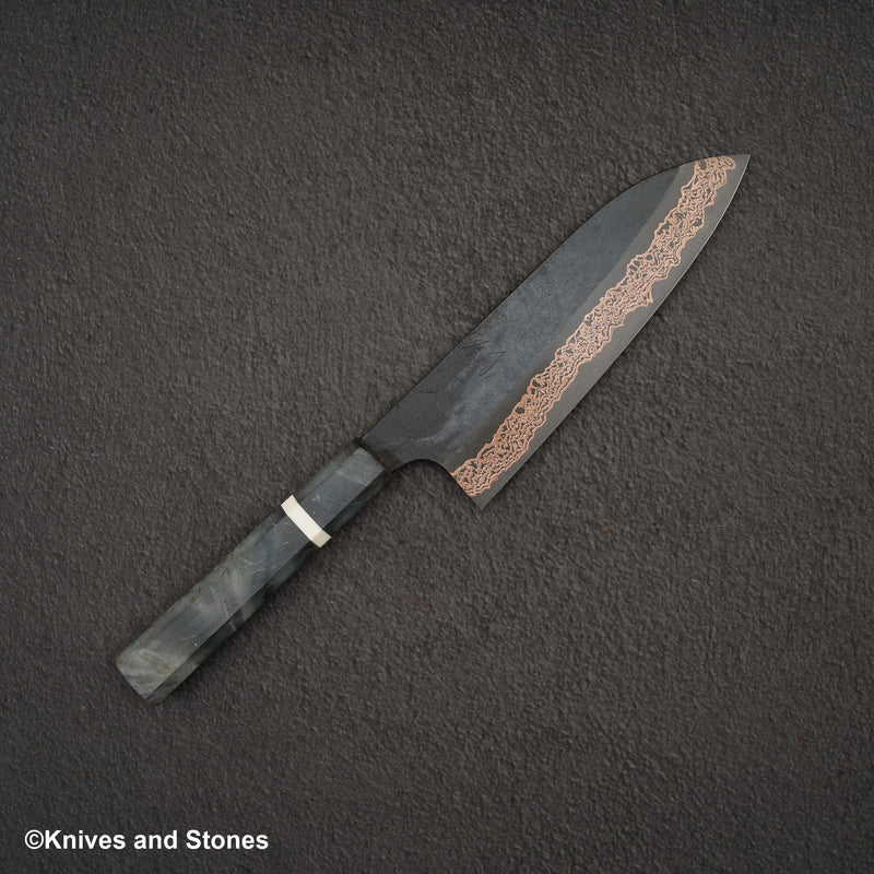 初心 x 二唐刃物鍛造所 悦び SLD鋼 銅ダマスカス 三徳 180mm