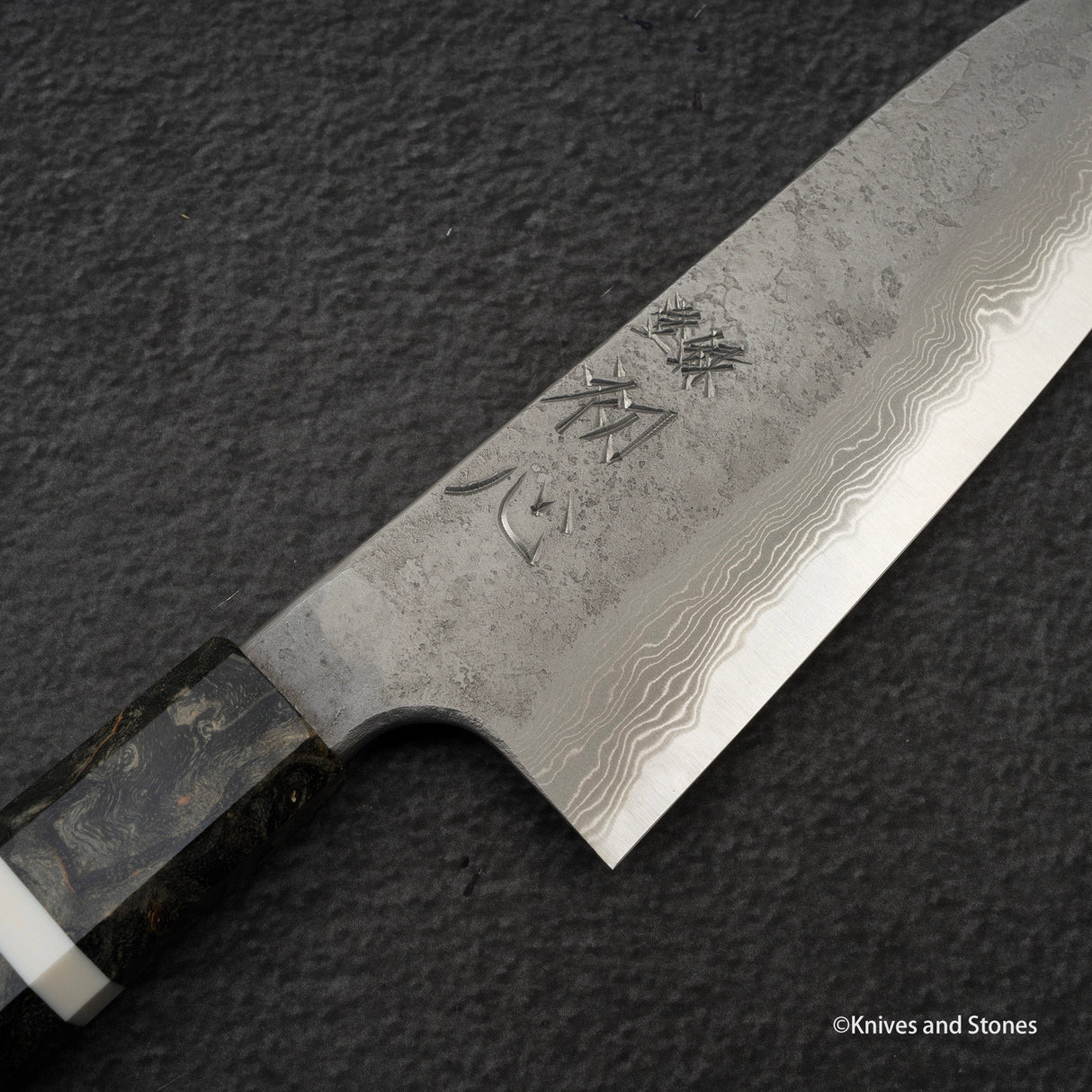 二唐刃物鍛造所 x 初心 流水 青二鋼 ダマスカス 三徳 170mm
