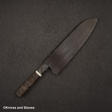 初心 x 二唐刃物鍛造所 悦び SLD鋼 銅 槌目 ダマスカス 三徳 180mm 鞘付き