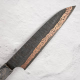 初心 x 二唐刃物鍛造所 Yorokobi SLD鋼 銅 ダマスカス 槌目 ペティナイフ 150mm 鞘付き