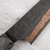 初心 x 二唐刃物鍛造所 Yorokobi SLD鋼 銅 ダマスカス 槌目 ペティナイフ 150mm 鞘付き
