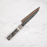 初心 x 二唐刃物鍛造所 Yorokobi SLD鋼 銅 ダマスカス 槌目 ペティナイフ 150mm 鞘付き