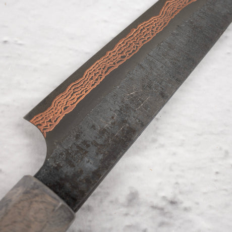 初心 x 二唐刃物鍛造所 Yorokobi SLD鋼 銅 ダマスカス 槌目 ペティナイフ 150mm 鞘付き