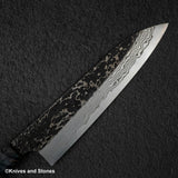 初心 x 二唐刃物鍛造所 悦びスペシャル SLD鋼 黒打ち ダマスカス 牛刀 210mm バーチハンドル