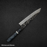 初心 x 二唐刃物鍛造所 悦びスペシャル SLD鋼 黒打ち ダマスカス 牛刀 210mm バーチハンドル