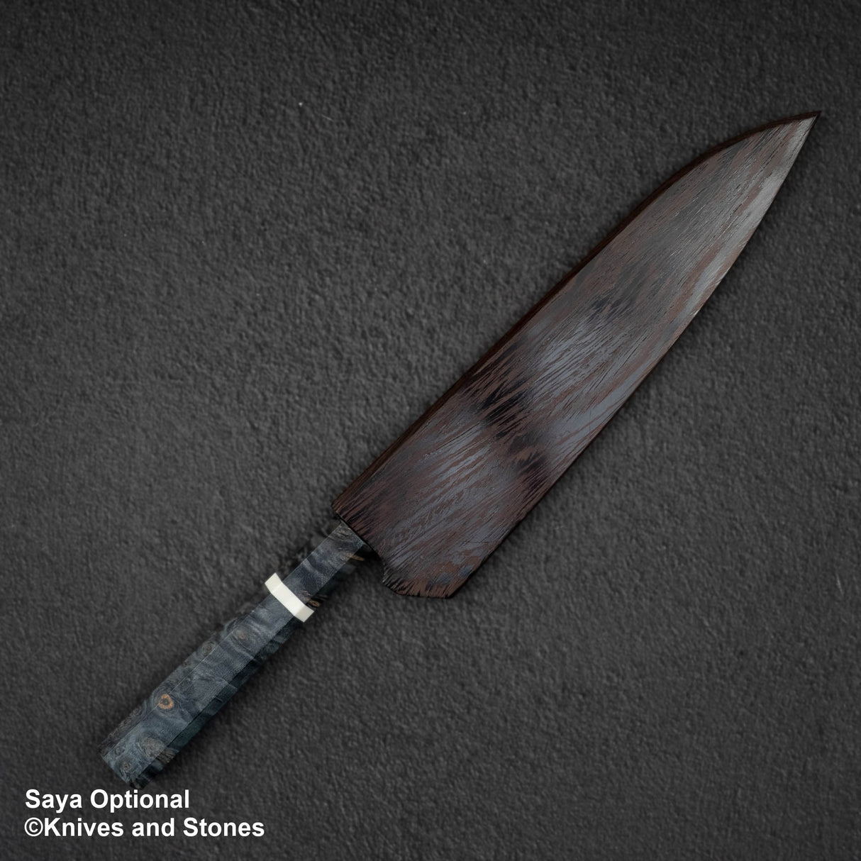 初心 x 二唐刃物鍛造所 悦びスペシャル SLD鋼 黒打ち ダマスカス 牛刀 210mm バーチハンドル