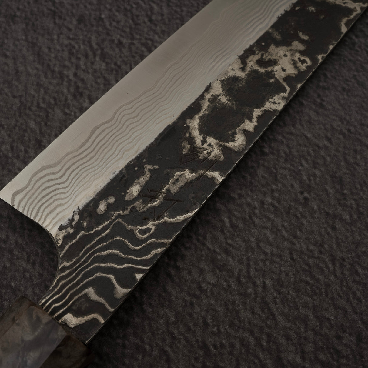 初心 x 二唐刃物鍛造所 悦びスペシャル SLD鋼 黒打ち ダマスカス 牛刀 240mm