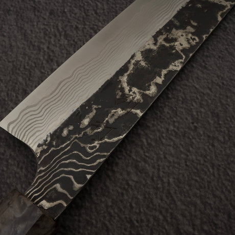 初心 x 二唐刃物鍛造所 悦びスペシャル SLD鋼 黒打ち ダマスカス 牛刀 240mm
