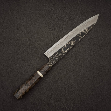 初心 x 二唐刃物鍛造所 悦びスペシャル SLD鋼 黒打ち ダマスカス 牛刀 240mm