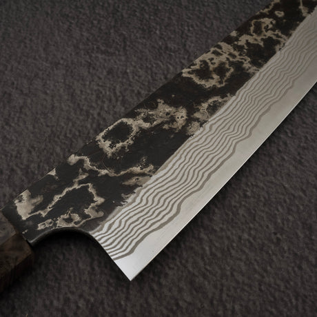初心 x 二唐刃物鍛造所 悦びスペシャル SLD鋼 黒打ち ダマスカス 牛刀 240mm