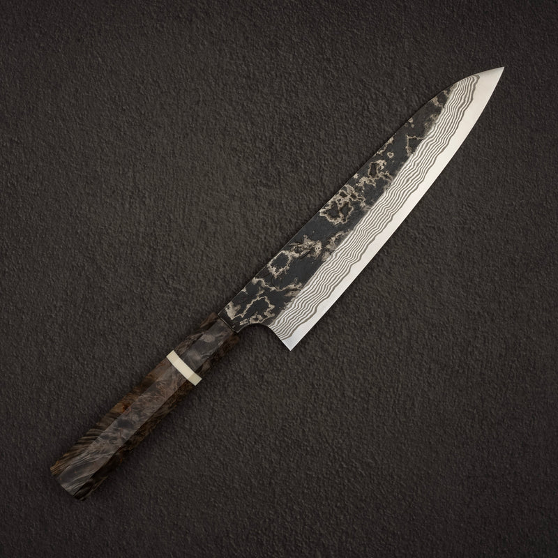 初心 x 二唐刃物鍛造所 悦びスペシャル SLD鋼 黒打ち ダマスカス 牛刀 240mm