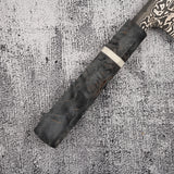 初心 x 二唐刃物鍛造所 悦びスペシャル SLD鋼 黒打ち ダマスカス 切付牛刀 240mm