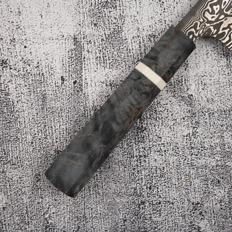 初心 x 二唐刃物鍛造所 悦びスペシャル SLD鋼 黒打ち ダマスカス 切付牛刀 240mm