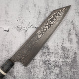 初心 x 二唐刃物鍛造所 悦びスペシャル SLD鋼 黒打ち ダマスカス 切付牛刀 240mm