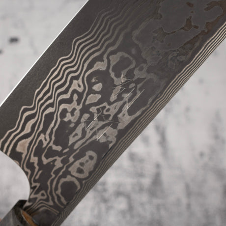 初心 x 二唐刃物鍛造所 悦びスペシャル SLD鋼 黒打ち ダマスカス 切付牛刀 240mm
