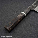 初心 x 二唐刃物鍛造所 悦びスペシャル SLD鋼 黒打ち ダマスカス 切付牛刀 210mm バーチハンドル