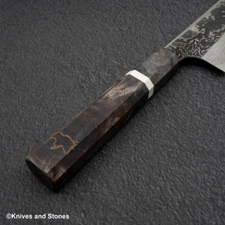 初心 x 二唐刃物鍛造所 悦びスペシャル SLD鋼 黒打ち ダマスカス 切付牛刀 210mm バーチハンドル