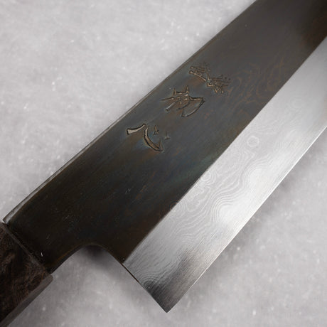 初心 x 中川打刃物 青一鋼 エッチングブラック ダマスカス 切付牛刀 210mm