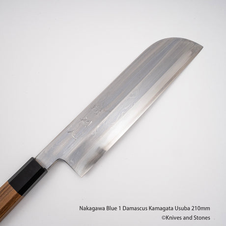 中川打刃物 青一鋼 ダマスカス 鎌形薄刃 210mm