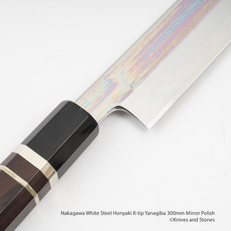 中川 白紙 本焼 切付柳刃 300mm 鏡面仕上げ