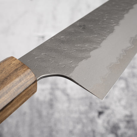 二唐刃物鍛造所 青紙スーパー 牛刀 210mm 黒打ち 槌目 チャカテ