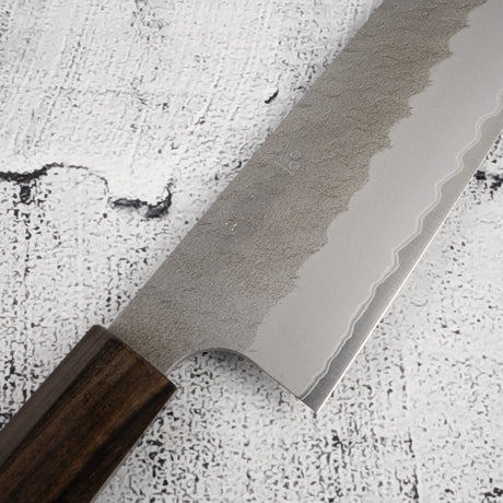 二唐刃物鍛造所 青紙スーパー 牛刀 240mm 黒打ち 槌目 チャカテ