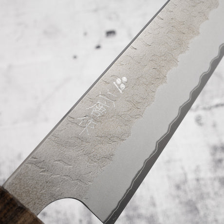 二唐刃物鍛造所 青紙スーパー 牛刀 240mm 黒打ち 槌目 チャカテ