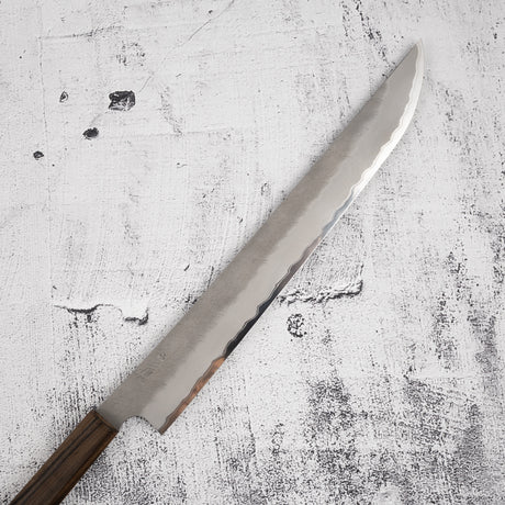 二唐刃物鍛造所 青紙スーパー 先丸筋引 300mm 黒打ち 槌目 チャカテ