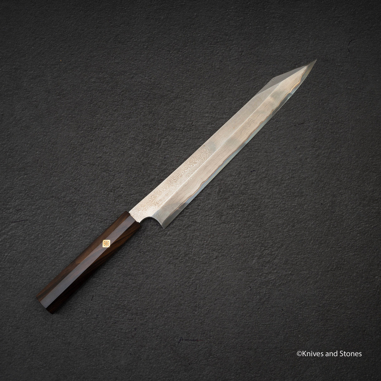 二唐刃物鍛造所 暗門 黒染め 青二鋼 ダマスカス 切付柳刃 270mm